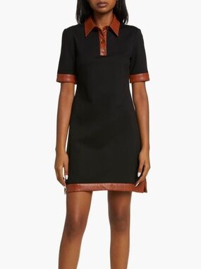 Eliza J Black Dress with Brown Trim Polo Collar